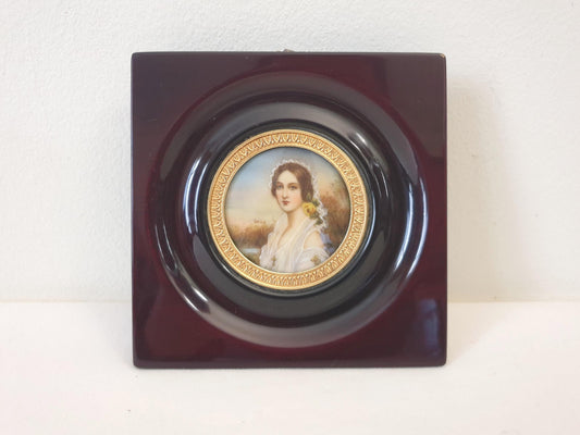 Vintage Hand Painted Miniature Portrait of a Beautiful Young Woman
