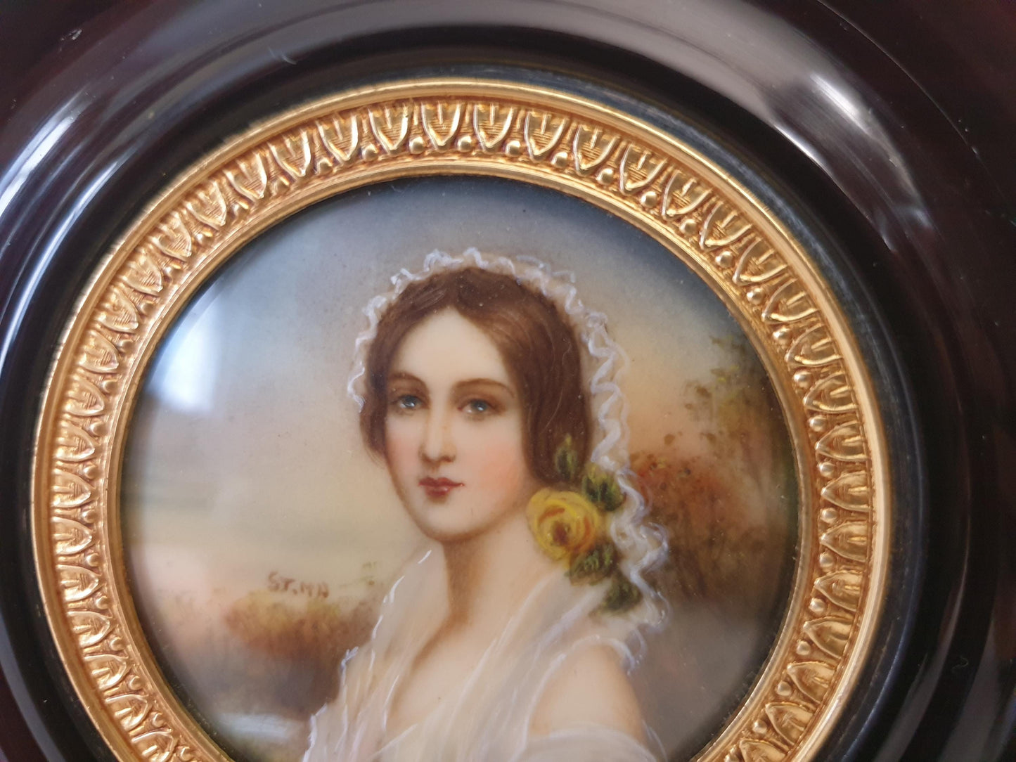 Vintage Hand Painted Miniature Portrait of a Beautiful Young Woman