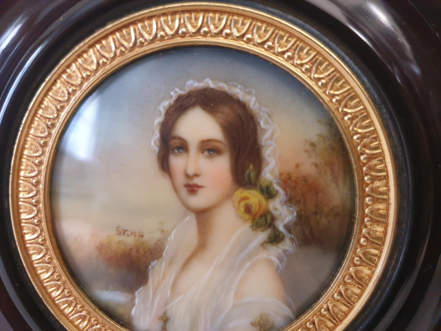 Vintage Hand Painted Miniature Portrait of a Beautiful Young Woman